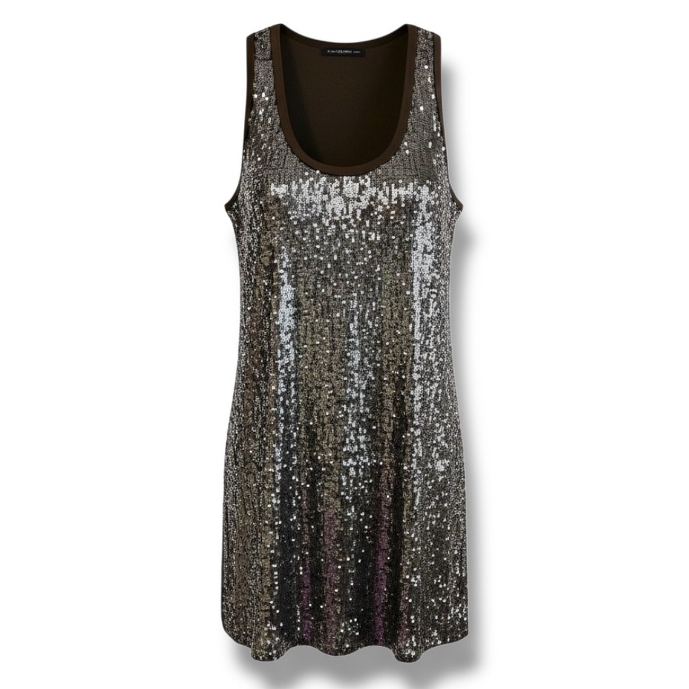 TWIN SET SIMONA BARBIERI Women Silver Sequin Star Tank Dress Olive Green Size L